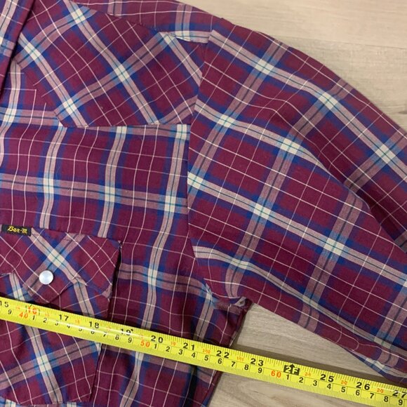 Bar-M Rancher button down plaid red/blue Men's shirt with pearl snaps - Picture 5 of 7